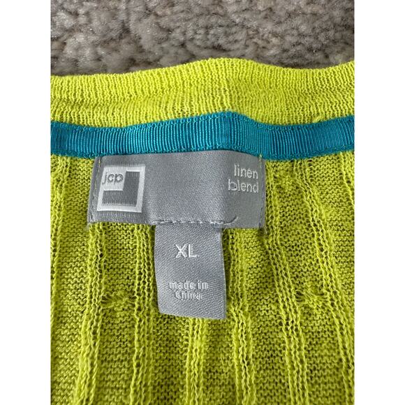 JC Penny Size XL Linen Blend Ribbed Colorblock 2 Tone Sweater Yellow Blue - Picture 5 of 8